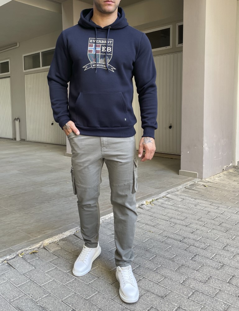 Everbest Ανδρικό Plus Size μπλε navy φούτερ με κουκούλα 251009 φωτογραφία